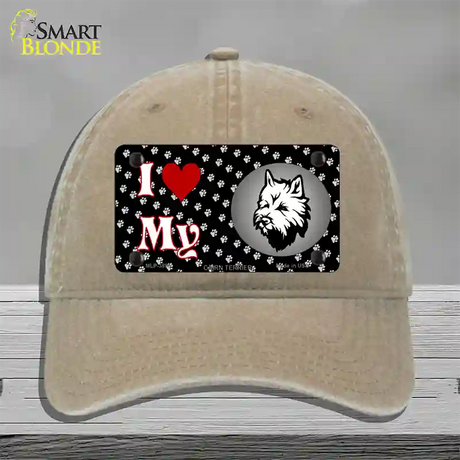 I Love My Cairn Terrier Novelty License Plate Hat Unconstructed Cotton / Khaki