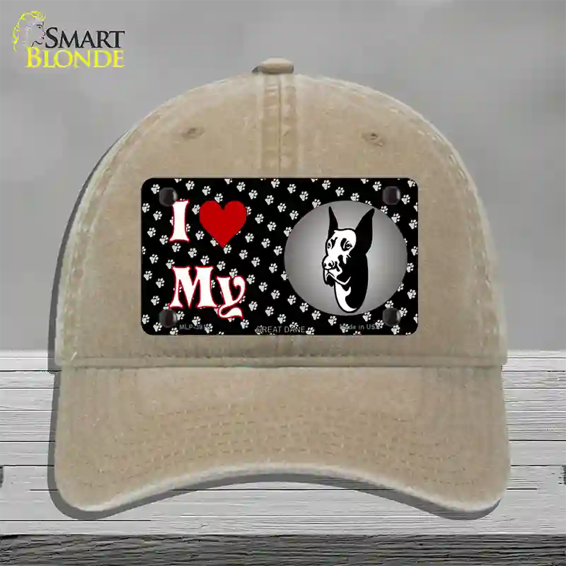 I Love My Great Dane Novelty License Plate Hat Unconstructed Cotton / Khaki