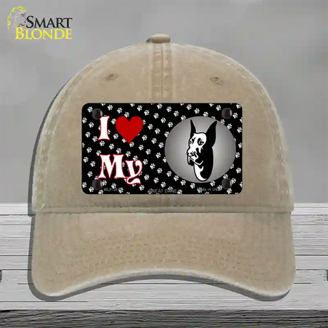 I Love My Great Dane Novelty License Plate Hat Unconstructed Cotton / Khaki