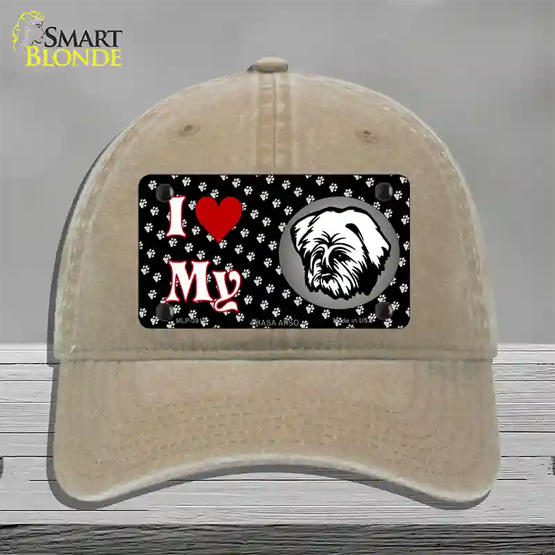 I Love My Lhasa Apso Novelty License Plate Hat Unconstructed Cotton / Khaki