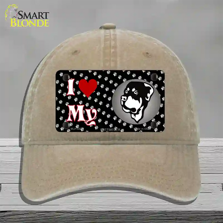 I Love My Rottweiler Novelty License Plate Hat Unconstructed Cotton / Khaki