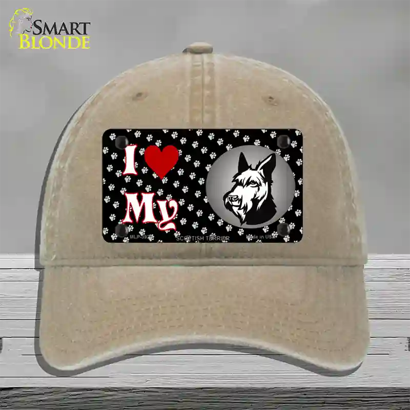 I Love My Scottish Terrier Novelty License Plate Hat Unconstructed Cotton / Khaki