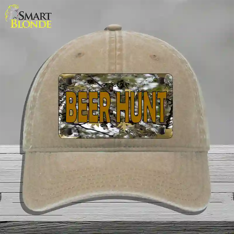 Beer Hunt Novelty License Plate Hat Unconstructed Cotton / Khaki