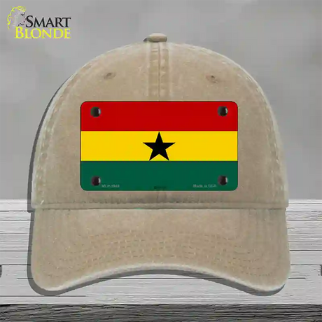 Ghana Flag Novelty License Plate Hat Unconstructed Cotton / Khaki