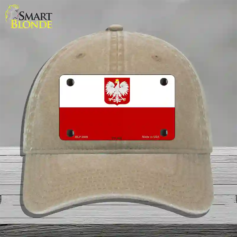 Poland Eagle Flag Novelty License Plate Hat Unconstructed Cotton / Khaki