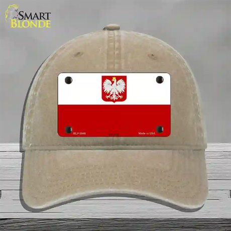 Poland Eagle Flag Novelty License Plate Hat Unconstructed Cotton / Khaki