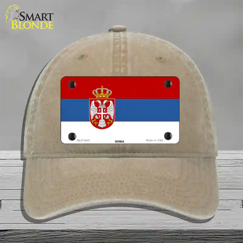 Serbia Eagle Flag Novelty License Plate Hat Unconstructed Cotton / Khaki