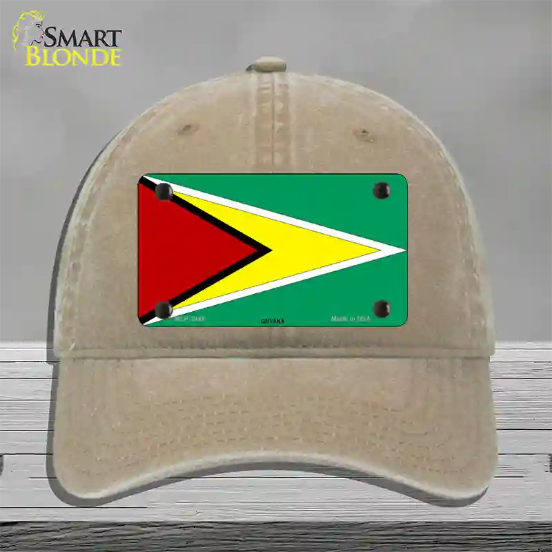 Guyana Flag Novelty License Plate Hat Unconstructed Cotton / Khaki