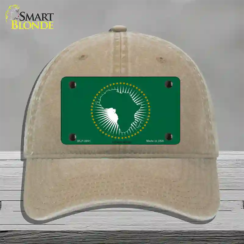 African Union Flag Novelty License Plate Hat Unconstructed Cotton / Khaki