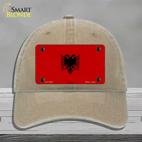 Albania Flag Novelty License Plate Hat Unconstructed Cotton / Khaki