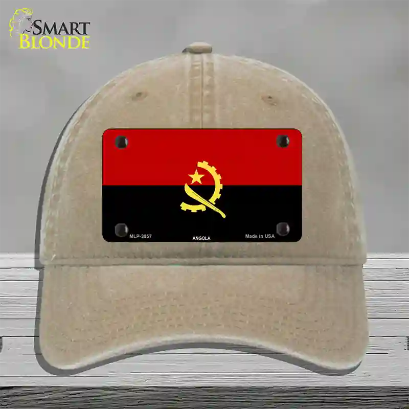 Angola Flag Novelty License Plate Hat Unconstructed Cotton / Khaki