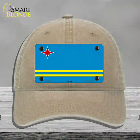 Aruba Flag Novelty License Plate Hat Unconstructed Cotton / Khaki