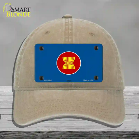 Asean Flag Novelty License Plate Hat Unconstructed Cotton / Khaki