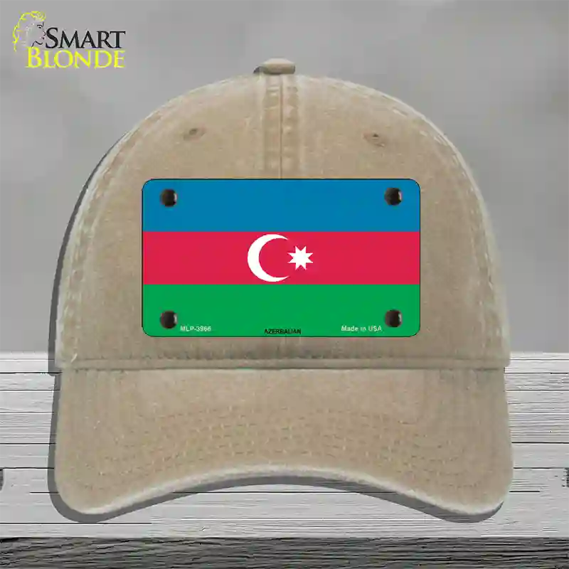 Azerbaijan Flag Novelty License Plate Hat Unconstructed Cotton / Khaki