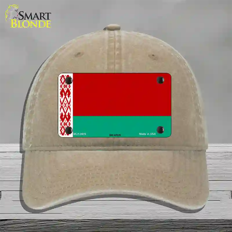 Belarus Flag Novelty License Plate Hat Unconstructed Cotton / Khaki