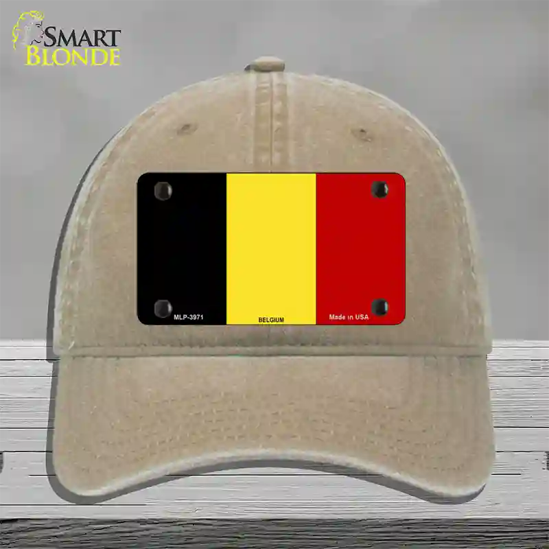 Belgium Flag Novelty License Plate Hat Unconstructed Cotton / Khaki