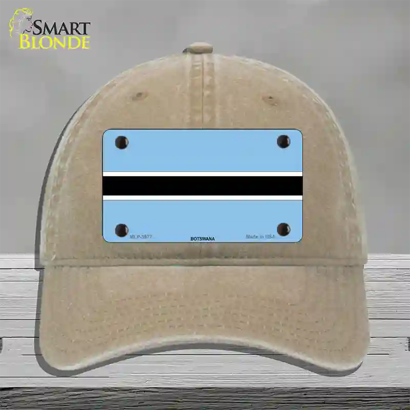 Botswana Flag Novelty License Plate Hat Unconstructed Cotton / Khaki