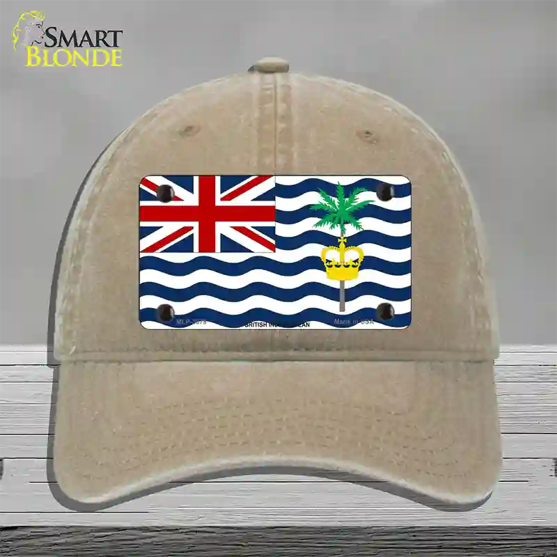 British Indian Ocean Flag Novelty License Plate Hat Unconstructed Cotton / Khaki