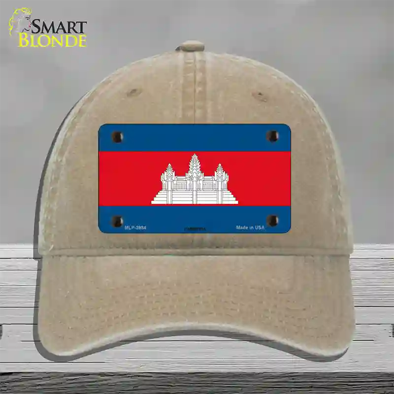 Cambodia Flag Novelty License Plate Hat Unconstructed Cotton / Khaki