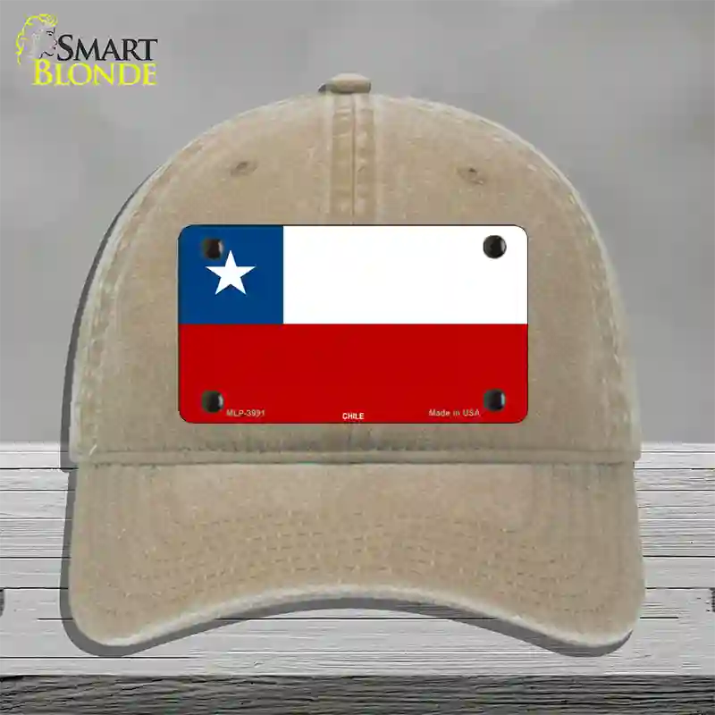 Chile Flag Novelty License Plate Hat Unconstructed Cotton / Khaki