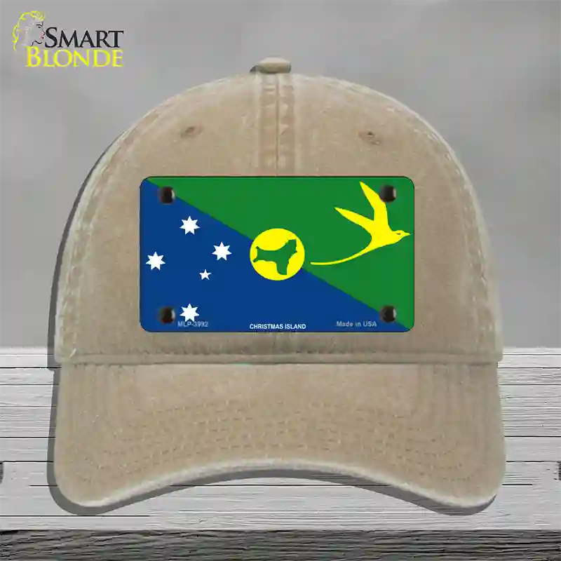 Christmas Island Flag Novelty License Plate Hat Unconstructed Cotton / Khaki