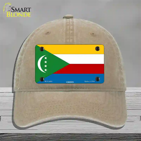 Comoros Flag Novelty License Plate Hat Unconstructed Cotton / Khaki