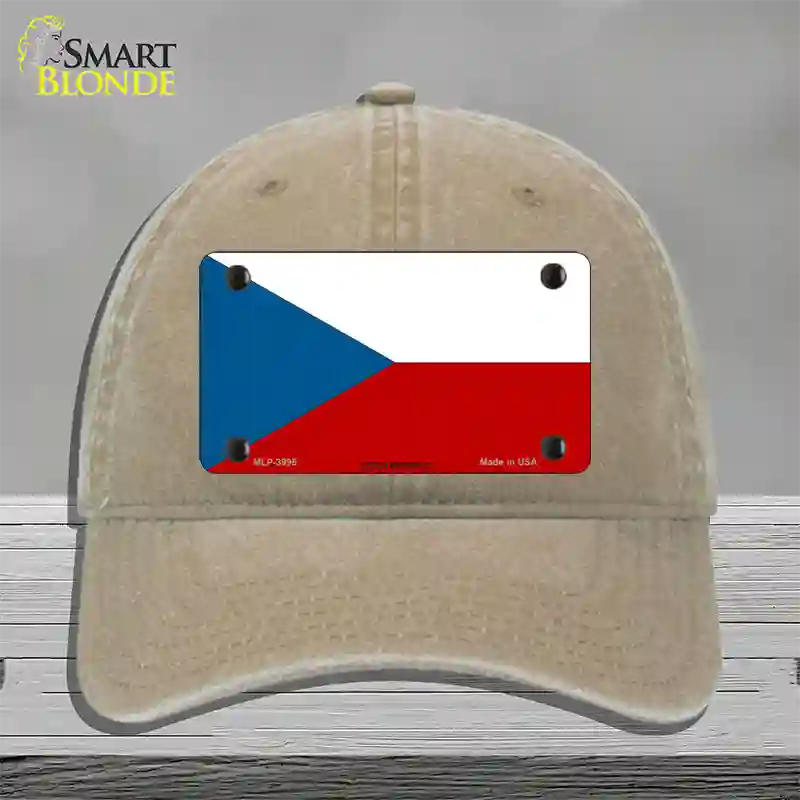 Czech Republic Flag Novelty License Plate Hat Unconstructed Cotton / Khaki