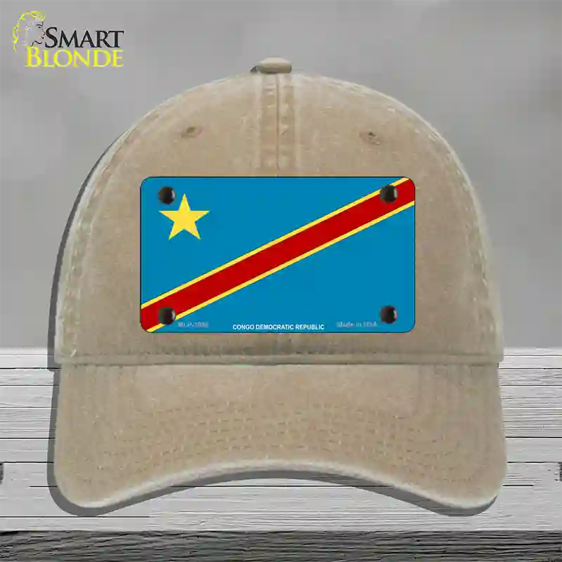 Congo Democratic Republic Flag Novelty License Plate Hat Unconstructed Cotton / Khaki