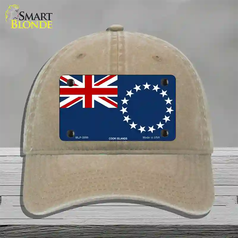 Cook Island Flag Novelty License Plate Hat Unconstructed Cotton / Khaki