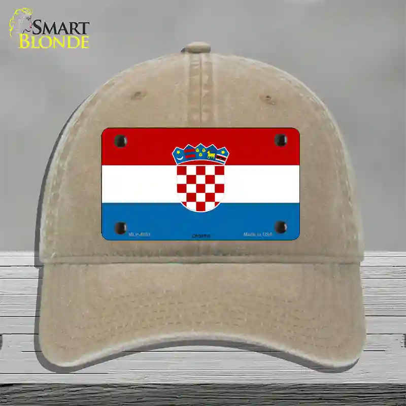 Croatia Flag Novelty License Plate Hat Unconstructed Cotton / Khaki