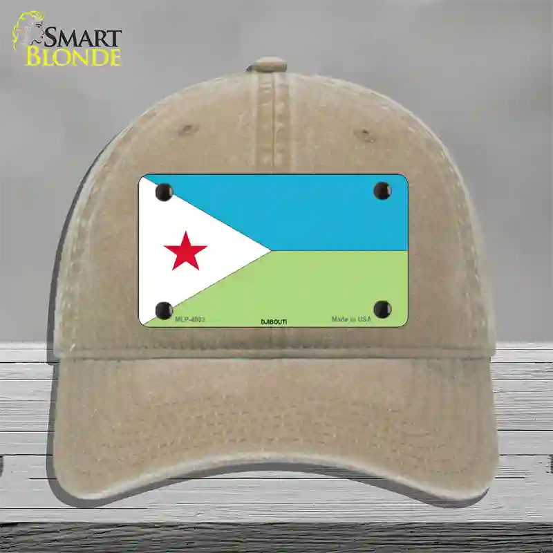 Djibouti Flag Novelty License Plate Hat Unconstructed Cotton / Khaki