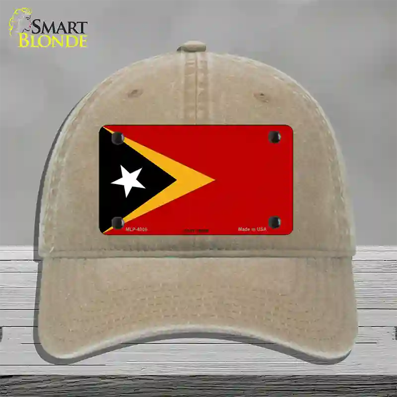 East Timor Flag Novelty License Plate Hat Unconstructed Cotton / Khaki