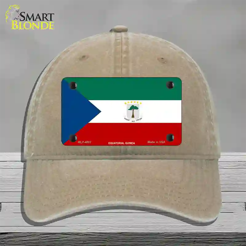 Equatorial Guinea Flag Novelty License Plate Hat Unconstructed Cotton / Khaki