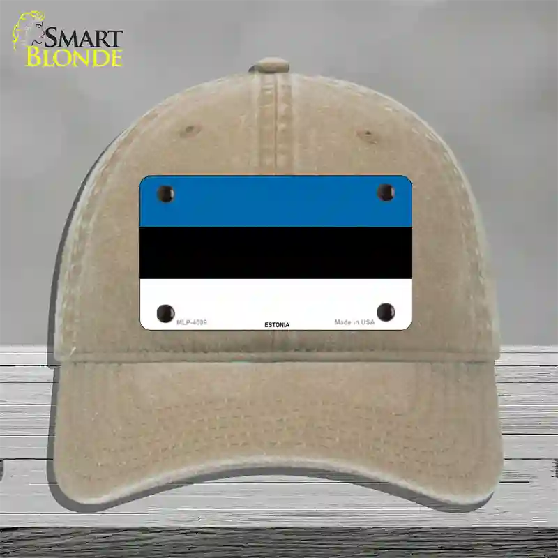 Estonia Flag Novelty License Plate Hat Unconstructed Cotton / Khaki