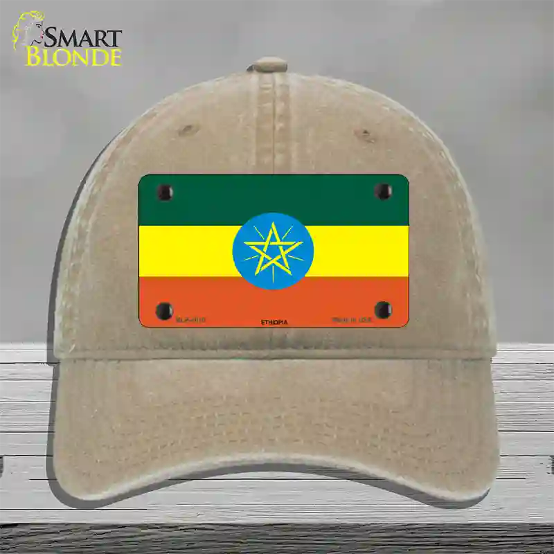 Ethiopia Flag Novelty License Plate Hat Unconstructed Cotton / Khaki