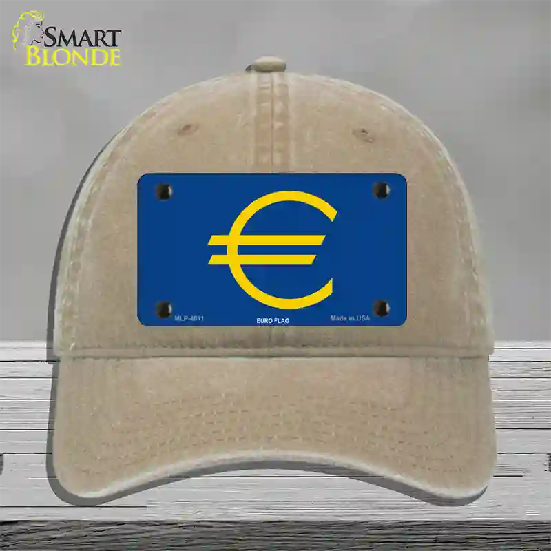 Euro Flag Novelty License Plate Hat Unconstructed Cotton / Khaki