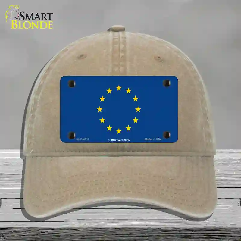 European Union Flag Novelty License Plate Hat Unconstructed Cotton / Khaki