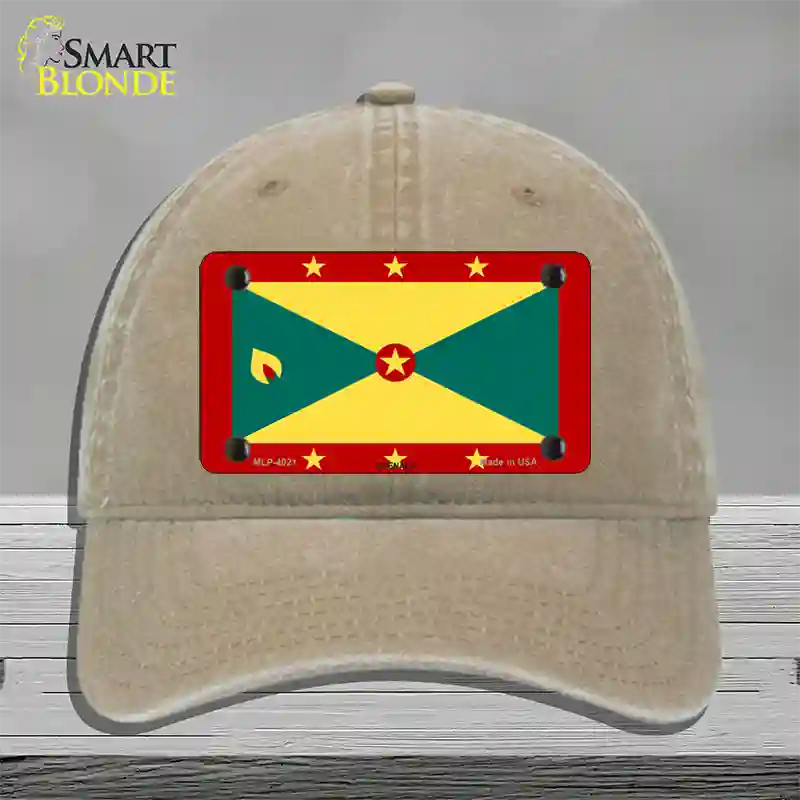 Grenada Flag Novelty License Plate Hat Unconstructed Cotton / Khaki