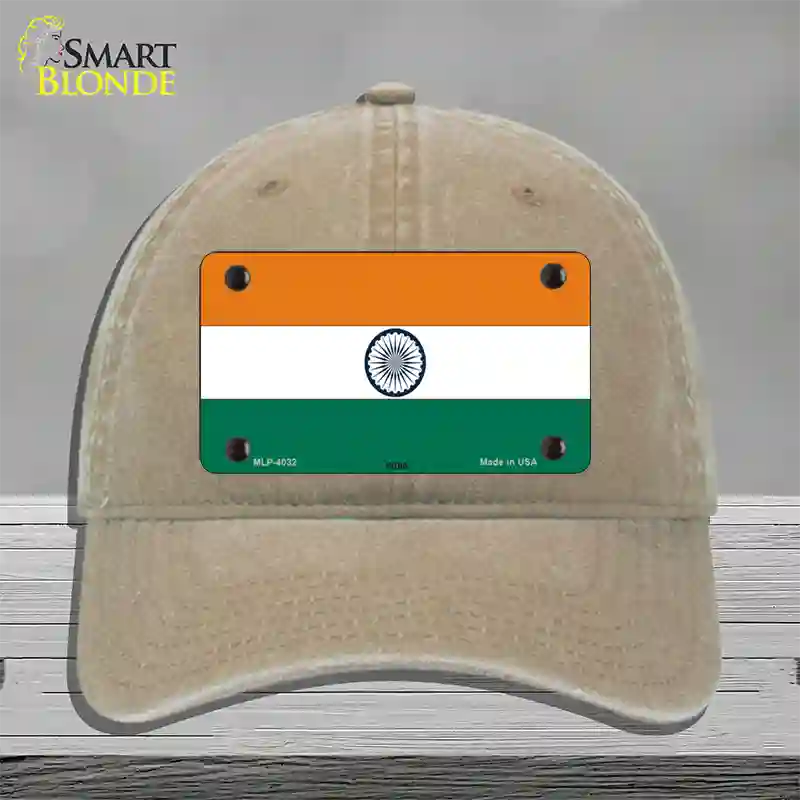 India Flag Novelty License Plate Hat Unconstructed Cotton / Khaki