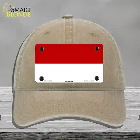 Indonesia Flag Novelty License Plate Hat Unconstructed Cotton / Khaki