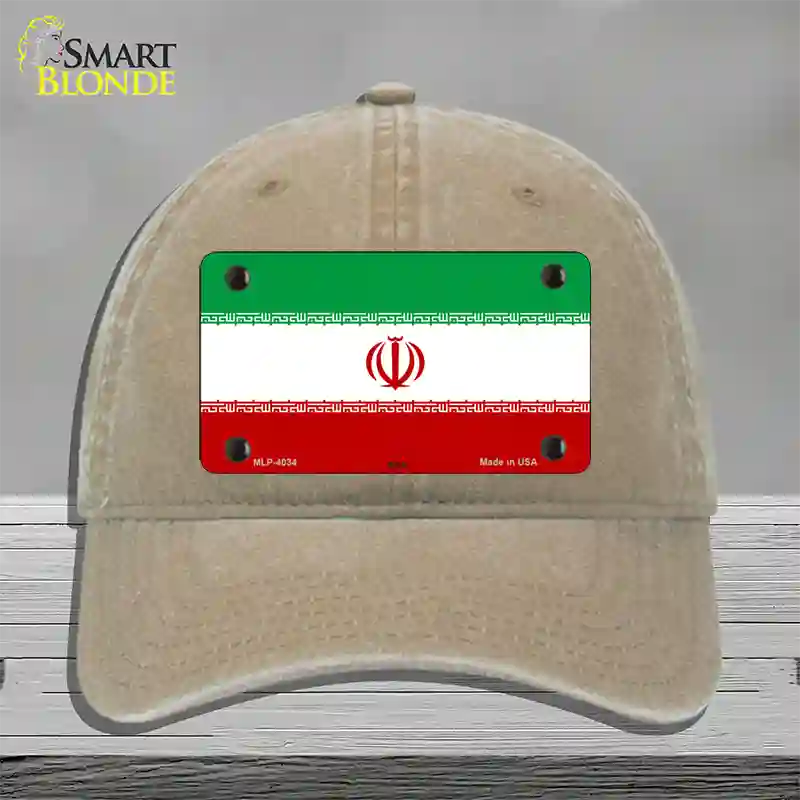 Iran Flag Novelty License Plate Hat Unconstructed Cotton / Khaki