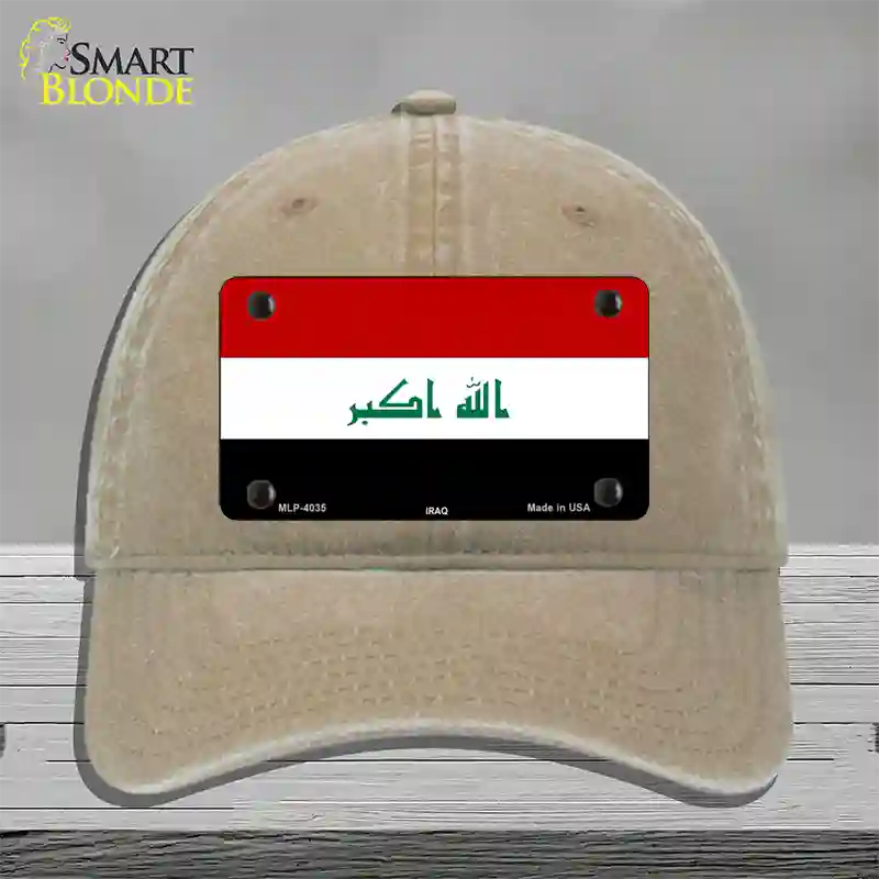 Iraq Flag Novelty License Plate Hat Unconstructed Cotton / Khaki