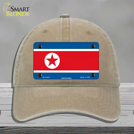 North Korea Flag Novelty License Plate Hat Unconstructed Cotton / Khaki