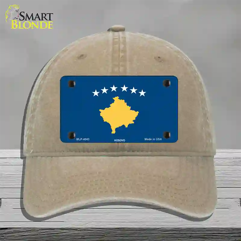 Kosovo Flag Novelty License Plate Hat Unconstructed Cotton / Khaki