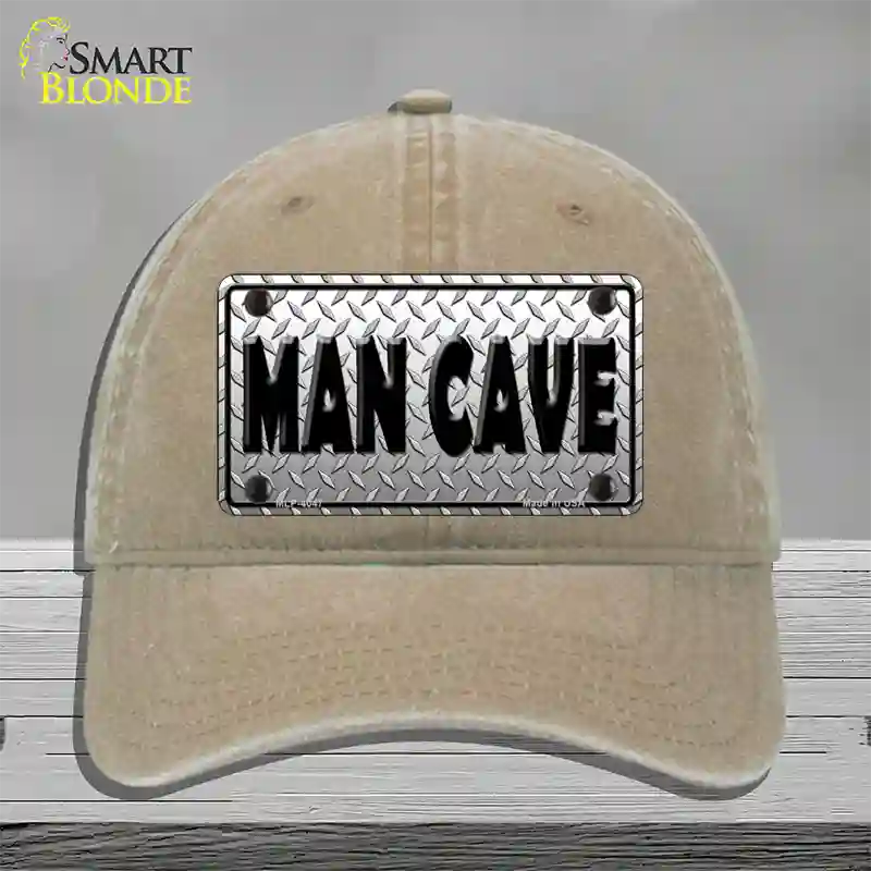 Man Cave Diamond Effect Novelty License Plate Hat Unconstructed Cotton / Khaki