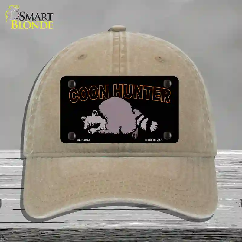 Coon Hunter Novelty License Plate Hat Unconstructed Cotton / Khaki