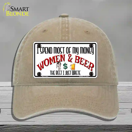 Money On Women And Beer Novelty License Plate Hat Unconstructed Cotton / Khaki