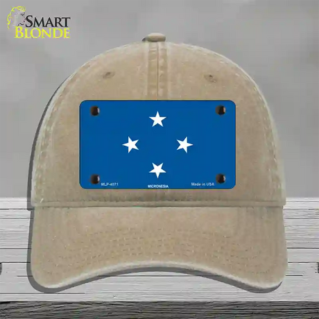 Micronesia Flag Novelty License Plate Hat Unconstructed Cotton / Khaki