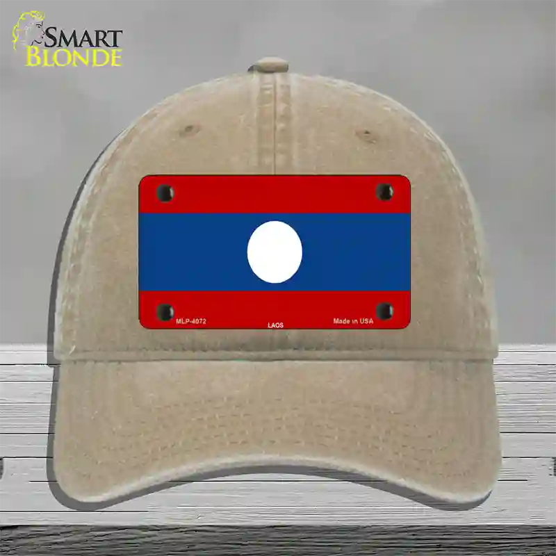 Laos Flag Novelty License Plate Hat Unconstructed Cotton / Khaki