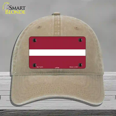 Latvia Flag Novelty License Plate Hat Unconstructed Cotton / Khaki